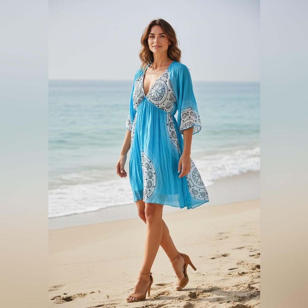 NWOT Blue and White Women's Swim Coverup